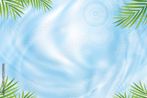 Water background,Blue water and waves motion on pool with coconut palm leave shadow.Summer sea ocean wave surface with light effect,Nature spring freshness Zen for spa,cosmetic product
