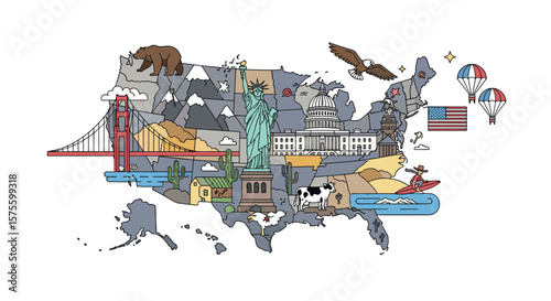 A vivid collage of american landmarks and culture showcasing national identity