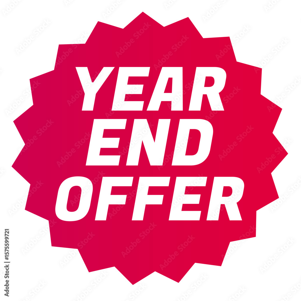 Year End Sale Offer, Round starbursts zigzag shape sales badge icon in red color, Shopping label concept for sales tags. Colorful flat design for app ads web button ui ux elements on white background Year End Sale Offer, Round starbursts zigzag shape sales badge icon in red color, Shopping label concept for sales tags. Colorful flat design for app ads web button ui ux elements on white background