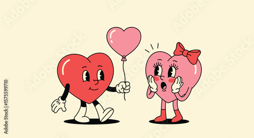 Cute retro hearts expressing affection through balloons