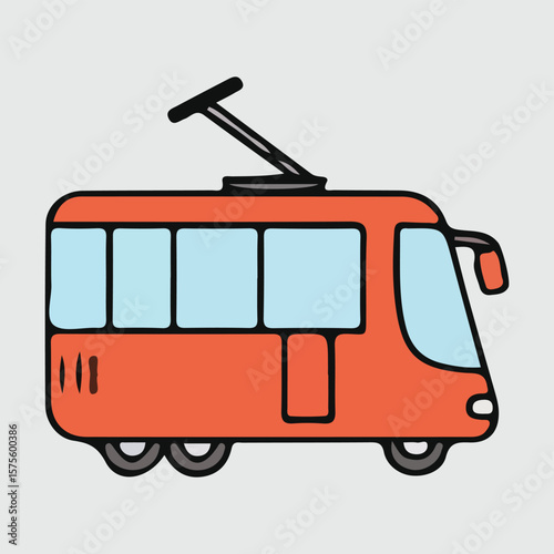 Vintage red London bus vector illustration on the road