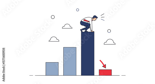 Business professional observing decline after reaching peak performance indicating strategy adjustment needed