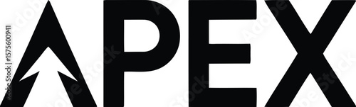 Logo icon in black color. Apex word logo.