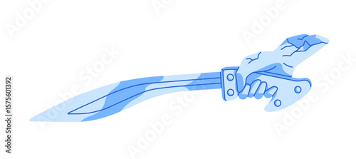 Ancient Greece statue of human hand with knife. Cracked antique sculpture of arm holding blade. Broken Greek figurine with old sword, weapon. Flat isolated vector illustration on white background