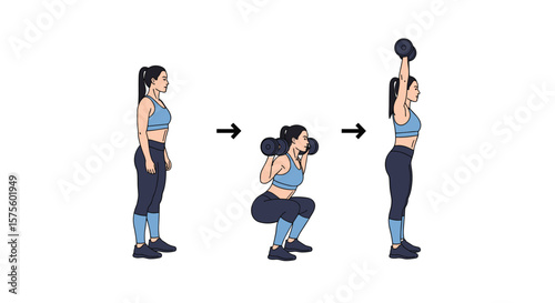 Full body workout strength training with dumbbells and kettlebell exercises