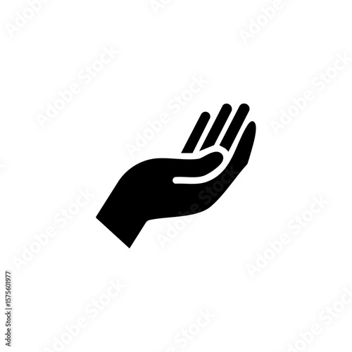 Minimalist icon of an open hand gesture symbolizing giving, helping, support, care, and generosity in humanitarian or charitable contexts.
