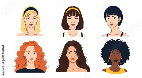 Diverse group of women's portraits showing different hair styles ethnicities and features