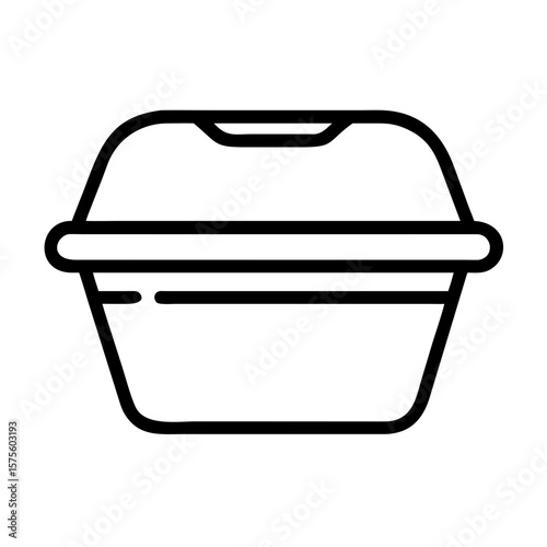 Minimalist takeout box design in black outline style on a white background, food packaging concept, 
