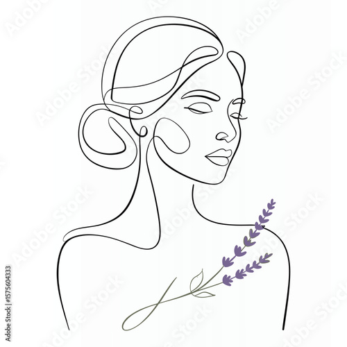Woman Face Elegant Single  continuous Line Art