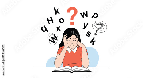 Student struggling with difficult lessons and complicated homework assignments feeling confused and overwhelmed by educational challenges
