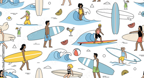Summer beach vacation surfing fun lifestyle people enjoying ocean waves outdoors active hobby