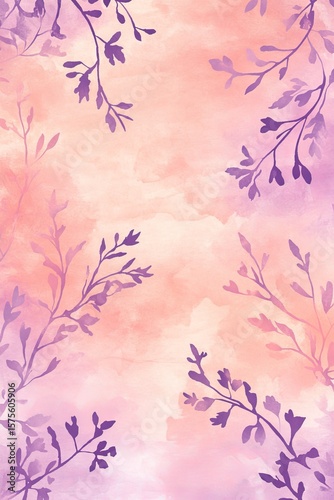 Delicate Watercolor Floral Background with Light Orange and Pale Violet Hand-Drawn Wildflowers