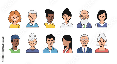 Collection of diverse people portraits representing different ages genders and ethnicities