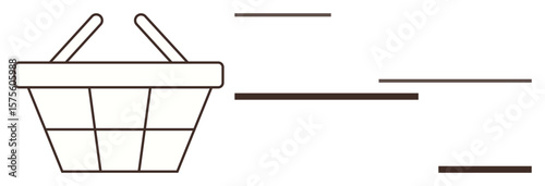 Shopping basket with motion lines evokes themes of online purchases, fast delivery, retail, consumer habits, product services, commerce, and simplicity. Ideal for e-commerce, delivery services