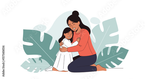 Mother and daughter embrace warm hugs gentle touch loving family moments childhood joy