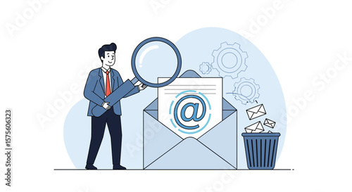 Professional analysis of electronic mail content using a magnifying glass illustration