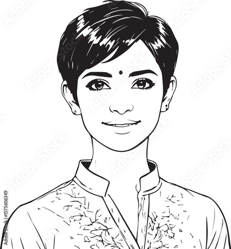 Serene Portrait: A portrait of a woman exudes peace and poise with a warm smile.