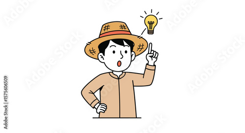 Farmer gets brilliant idea during a sunny day with light bulb above head