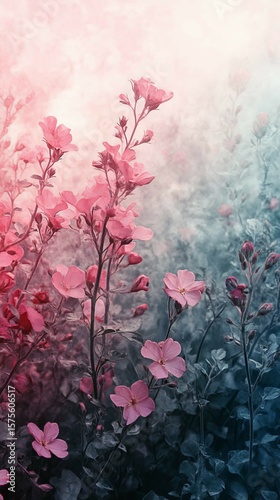 Blooming Flowers with Pink Petals in a Dreamy Haze