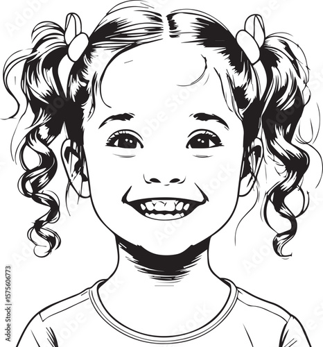 Smiling Child: A close-up illustration of a young girl with a radiant smile and cute hair ties, exuding joy and innocence in her portrait.