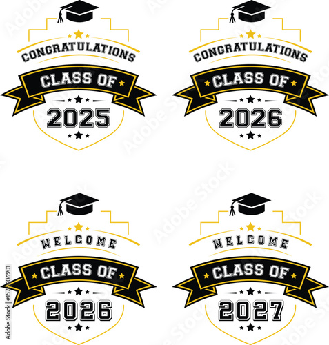 Graduation Badge Vector Pack – Class of 2025, 2026, 2027 Emblems with Cap and Shield Design
