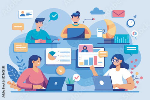 multiple people working remotely using productivity tools