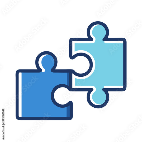 Colorful puzzle pieces design in blue tones, playful and modern style, problem-solving concept, 
