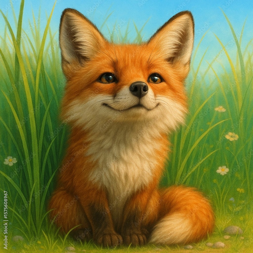 Obraz premium red fox peeking out from tall grass; nose slightly raised