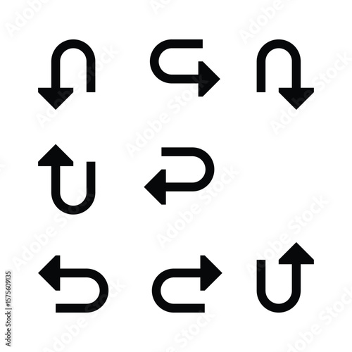 Curved Arrows Directional Symbols and Reversal Icons 