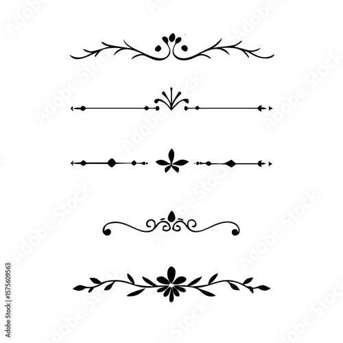 Gold text dividers doodle set. Wedding decorative elements. Divider ornament, borders, floral, vintage line separators. Hand drawn vector illustration isolated on white background. Set page dividers.
