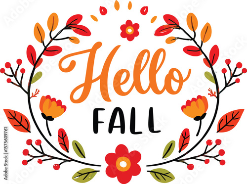 Hello Fall Floral Wreath – Bright and Festive Autumn Art