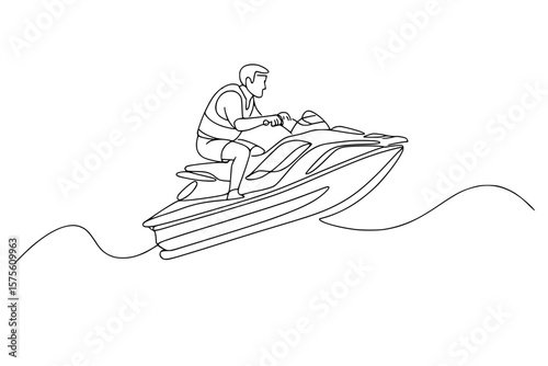 Continuous Line Drawing of Man Riding a Jet Ski
