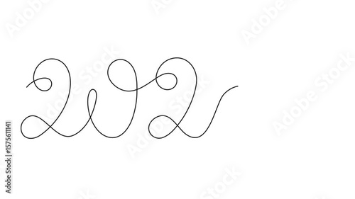 2026 and Christmas toy one line art animation, hand drawn continuous drawing contour motion. Holiday concept, festive tree ball. New year outline video. 4k self-drawing movi