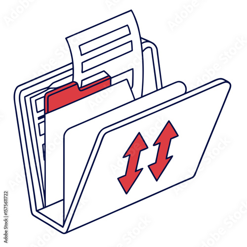 A folder with files and arrows represents data transfer and file management,VECTOR ART