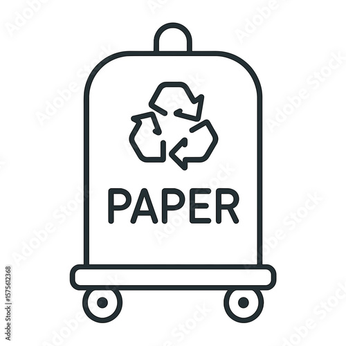 Recycling bin for paper with recycle symbol on white background  