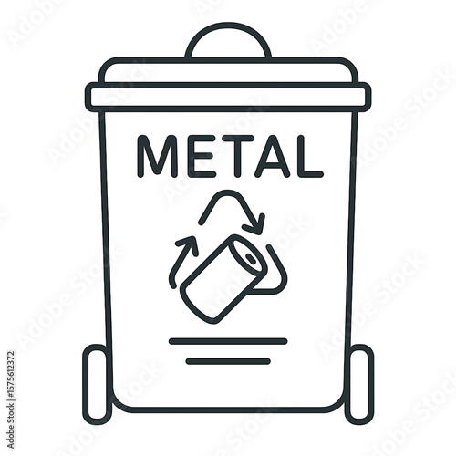 Metal recycling bin with label and recycling symbol design  