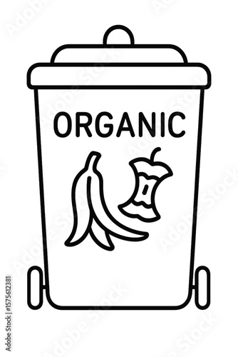 Organic waste bin with banana and apple core illustration  