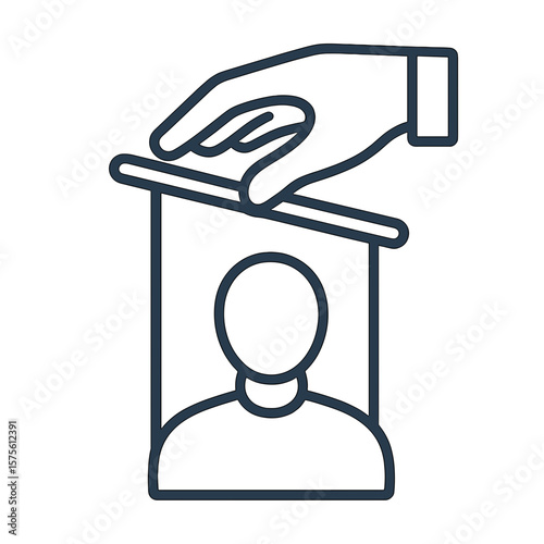 Line icon of human manipulation concept with hand controlling person like a puppet
