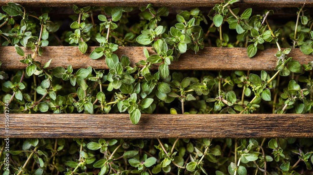Obraz premium Overhead shot of oregano drying on wooden rack