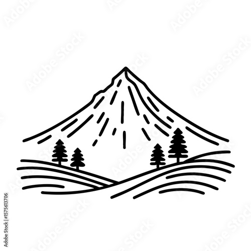 Majestic Mountain Peak: Minimalist Line Art Landscape