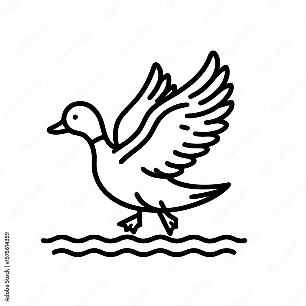 Fototapeta premium Elegant Duck in Flight: A Minimalist Line Art Design