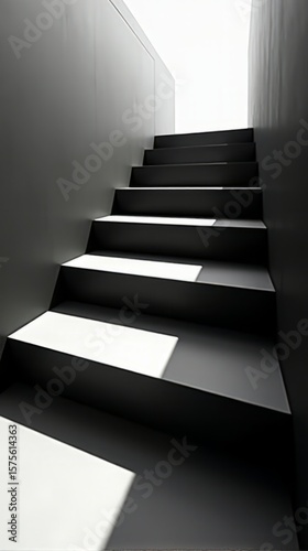 Ascending Steps Defined by Stark Black and White Planes Emphasizing Linear Progression and Geometric Forms