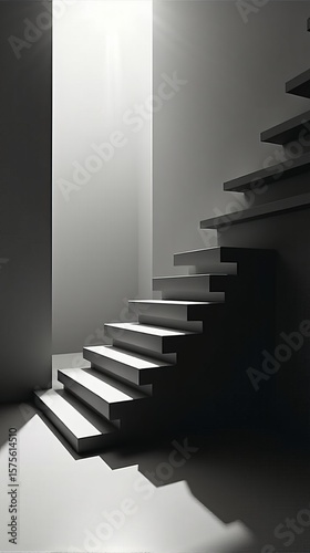 Ascending Steps Defined by Stark Black and White Planes Emphasizing Linear Progression and Geometric Forms