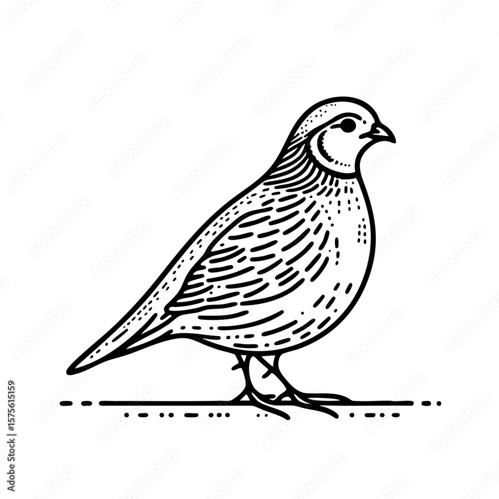Obraz premium Elegant Quail Bird Line Art: Vintage Nature Sketch