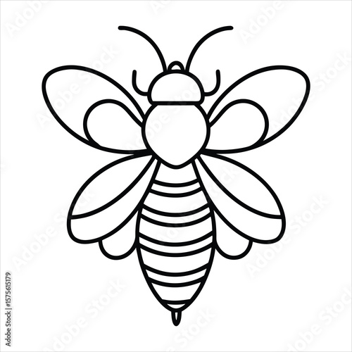 Stylized bee line art insect flying