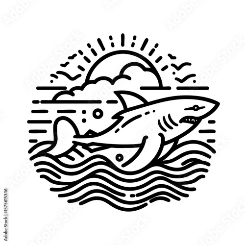 Shark in the Ocean: Minimalist Line Art Design