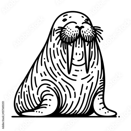 Majestic Walrus: Arctic Ocean Wildlife Line Art