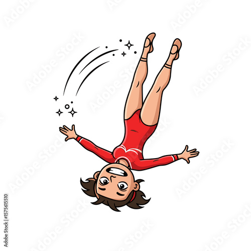 Cartoon gymnast performing acrobatic move