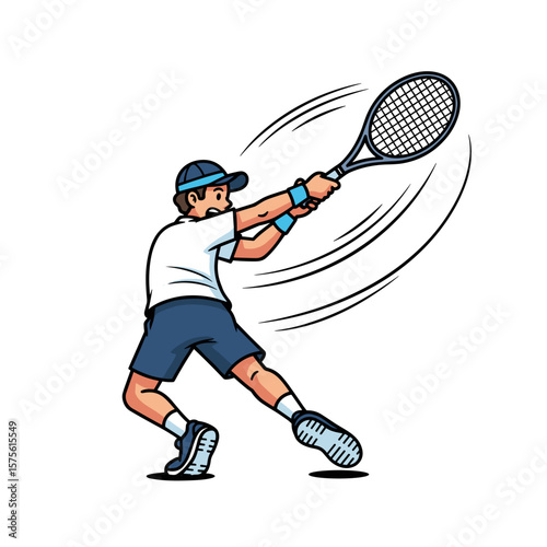 Cartoon tennis player hitting ball