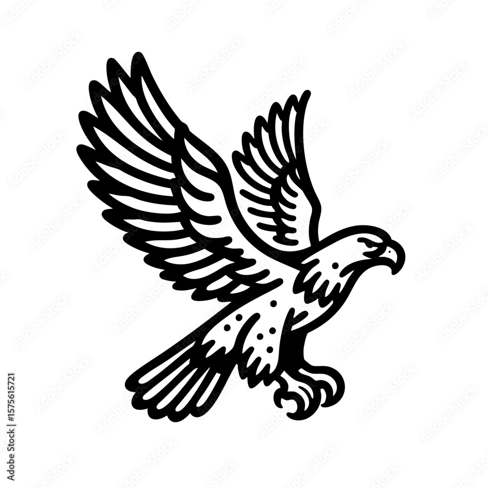 Obraz premium Majestic Eagle in Flight: Black and White Line Art